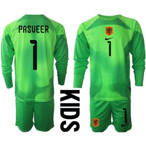 Holland Remko Pasveer #1 Målmand Hjemmebanesæt Børn VM 2022 Lange ærmer (+ korte bukser)